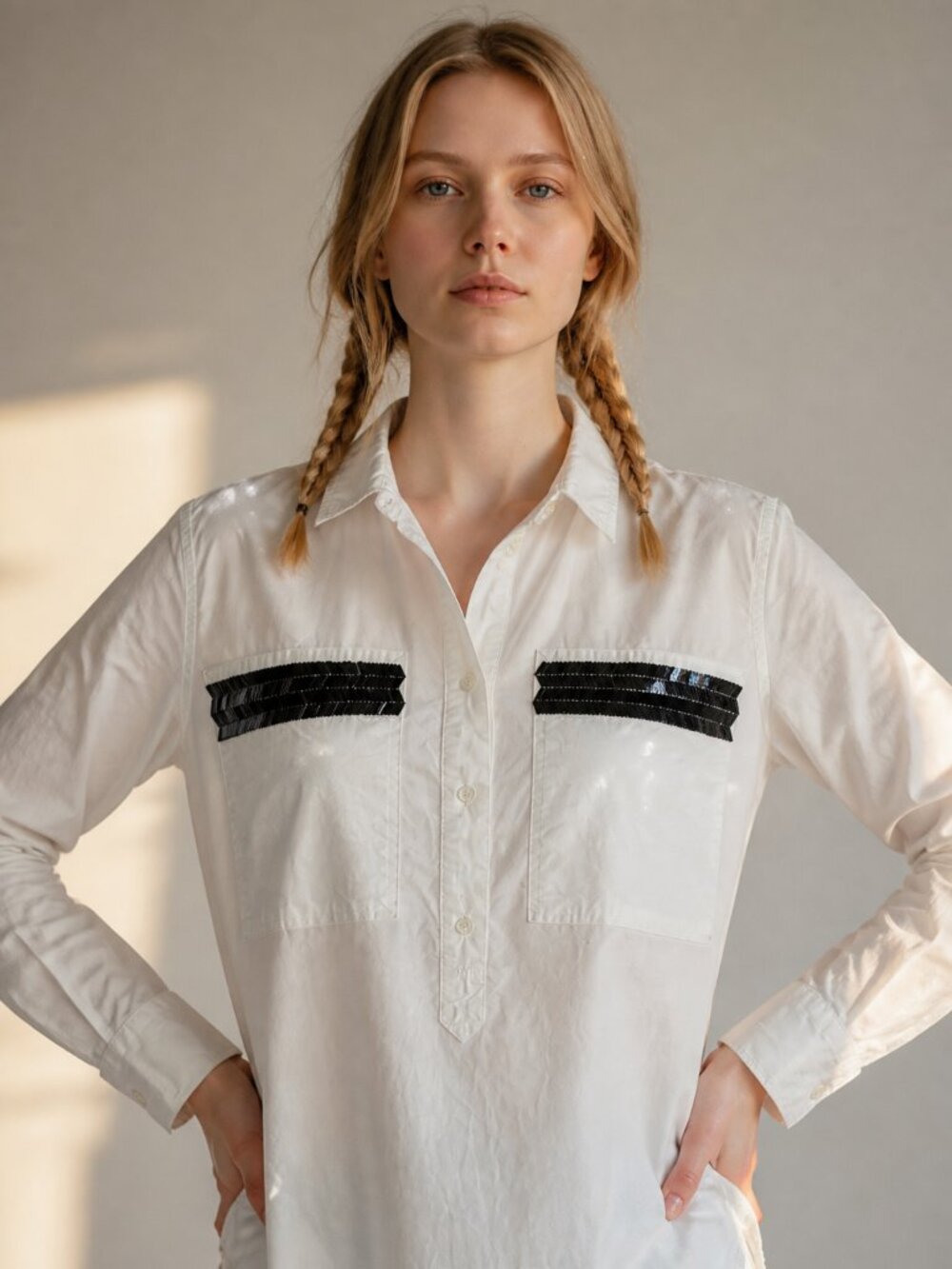 Vintage 90s J.Crew White Beaded Western Button-Up Shirt Women's Size 12
